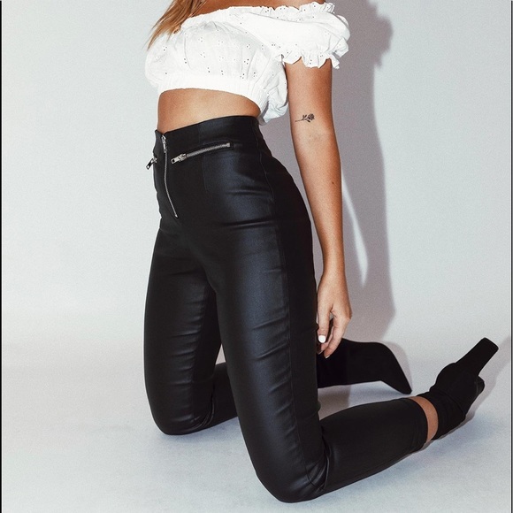 Princess Polly Pants - Princess Polly Black Faux Leather Flagstaff Pants